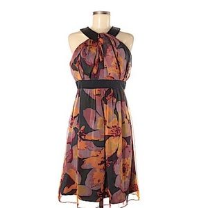 Floral Halter Neck Dress - Black and Orange